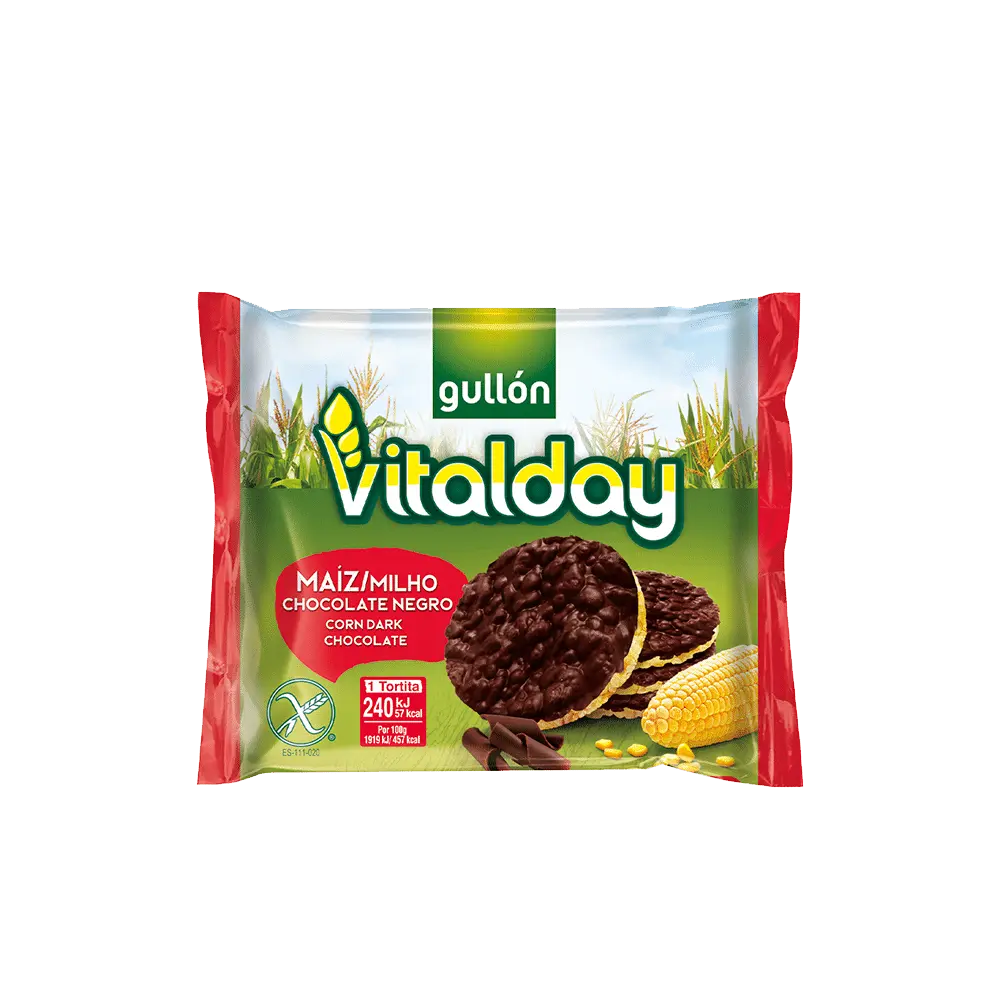 Paquete de Tortitas de Maíz con Chocolate Negro Sin Azúcares y Sin Gluten Vitalday